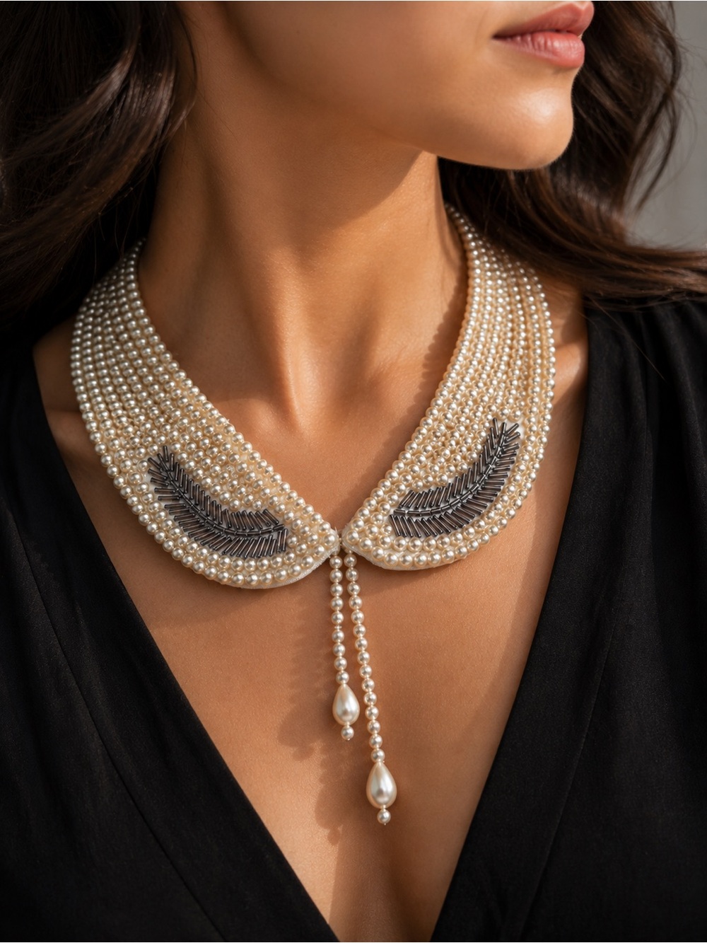 Vintage Faux Pearl Beaded Peter Pan Collar Detachable Necklace Victorian Cottage